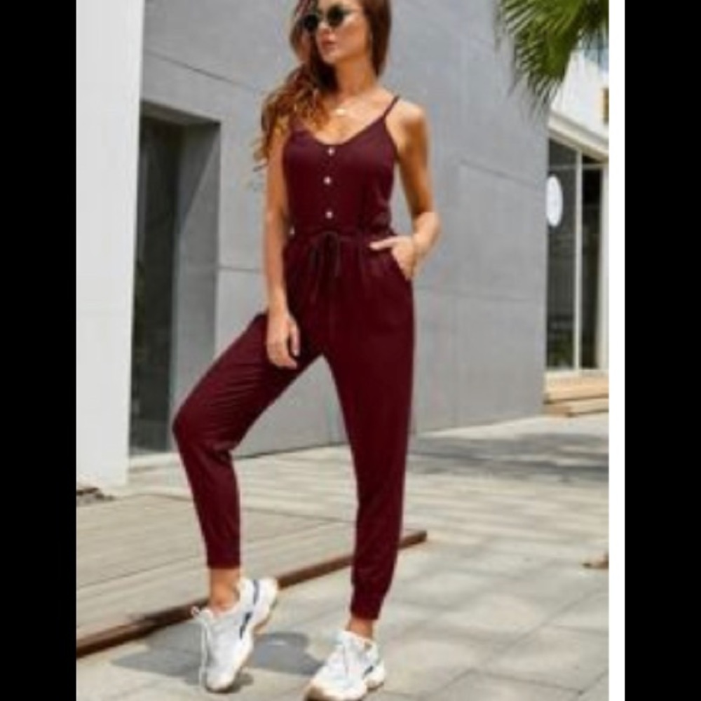 Jumpsuit - maroon work buttons - medium